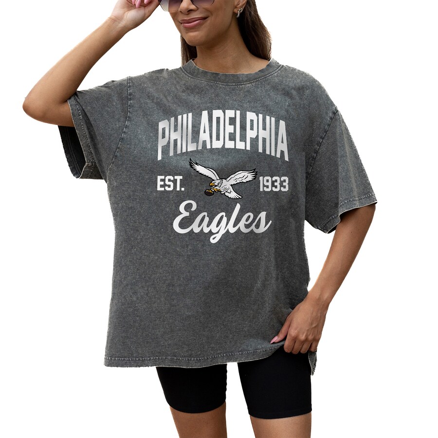 Women's Philadelphia Eagles Gameday Couture Grey Throwback Oversized Snow Wash T-Shirt