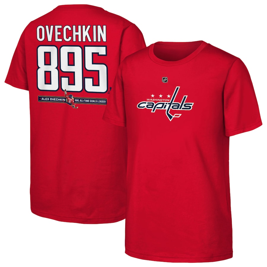 Youth Washington Capitals Alexander Ovechkin Red NHL All-Time Leading Goal Scorer Name & Number T-Shirt