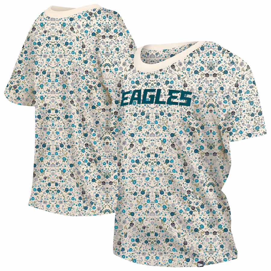 Women's Philadelphia Eagles New Era Cream Glam Game Floral T-Shirt