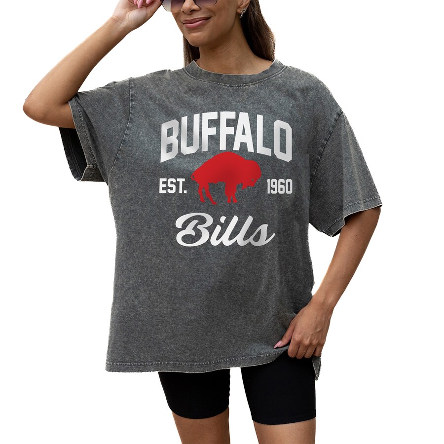 Women's Buffalo Bills Gameday Couture Grey Throwback Oversized Snow Wash T-Shirt