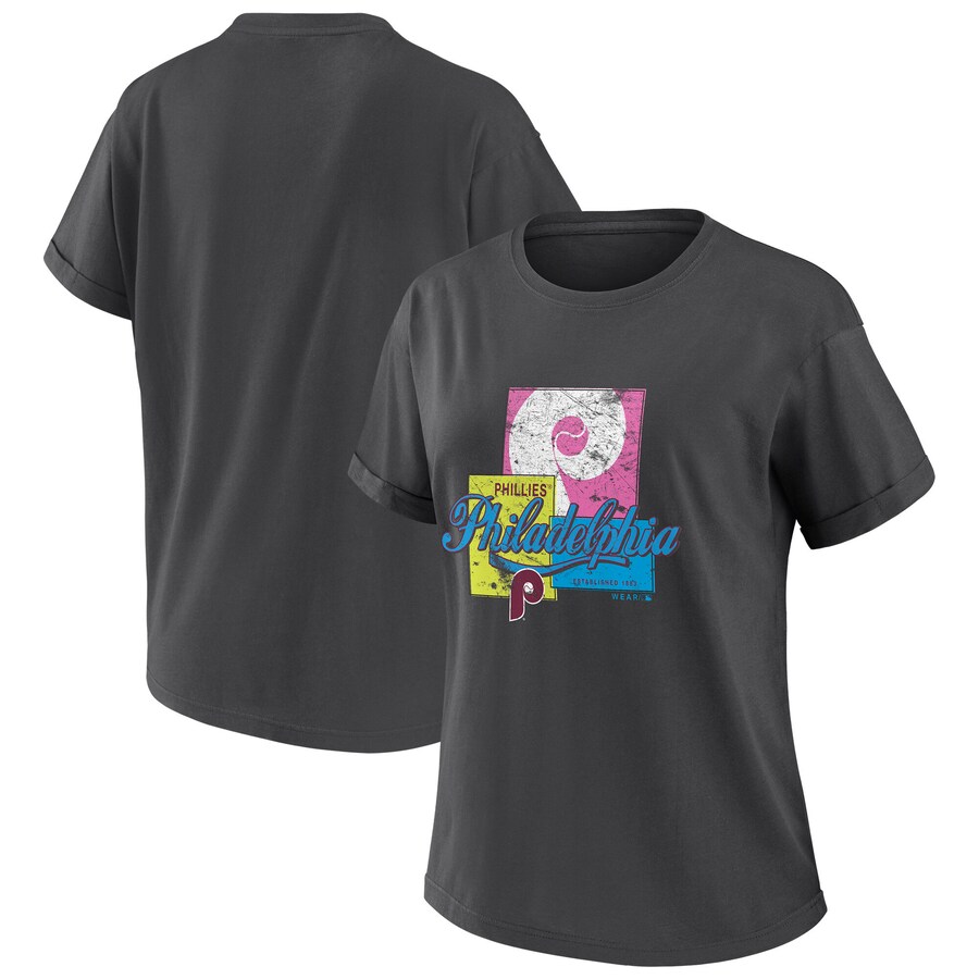 Women's Philadelphia Phillies WEAR by Erin Andrews Charcoal Domestic Box Color Boyfriend T-Shirt