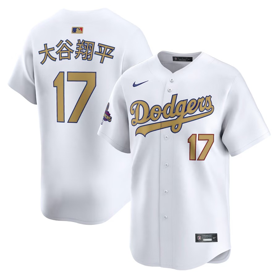 Men's Los Angeles Dodgers Shohei Ohtani Nike White 2025 Gold Collection Kanji Limited Jersey