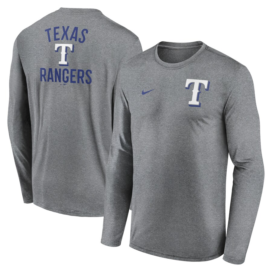 Men's Texas Rangers Nike Heather Charcoal 2-Hit Legend Performance Long Sleeve T-Shirt