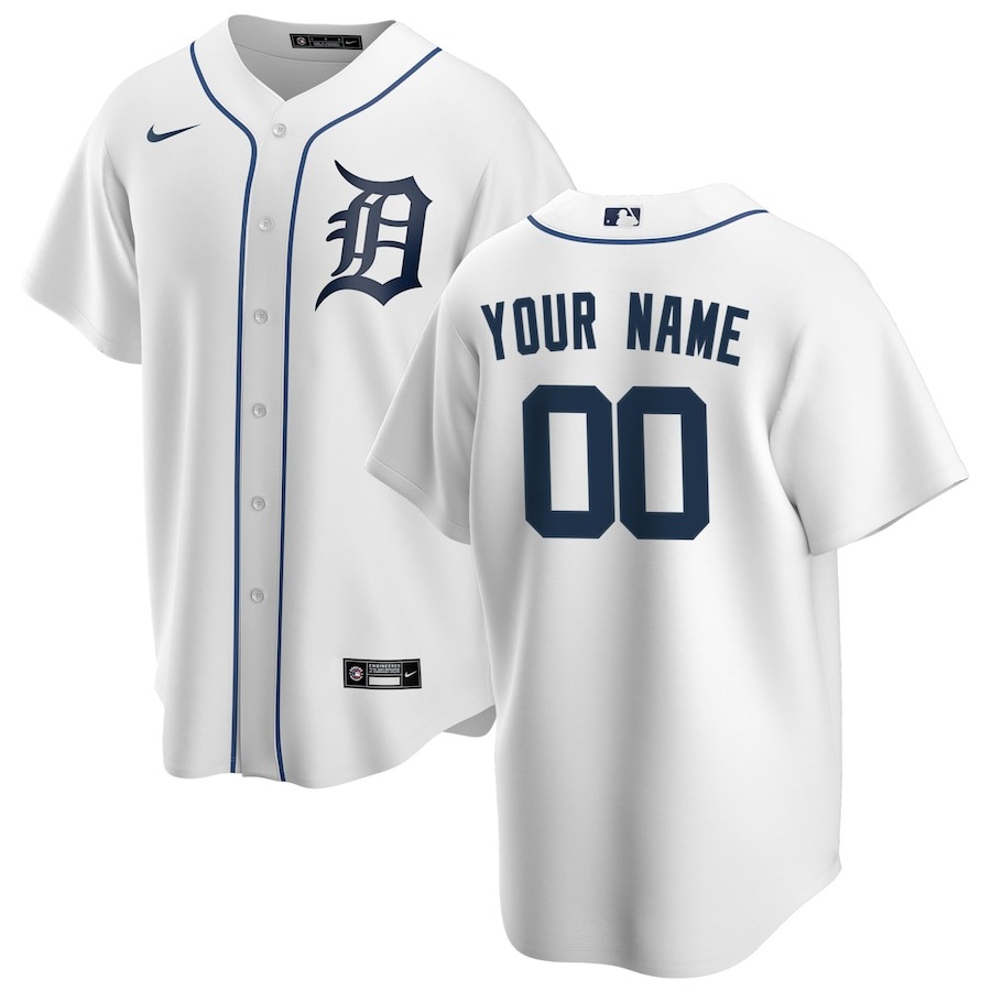 Men's Detroit Tigers Nike White Home Elite Sponsor Patch Custom Jersey