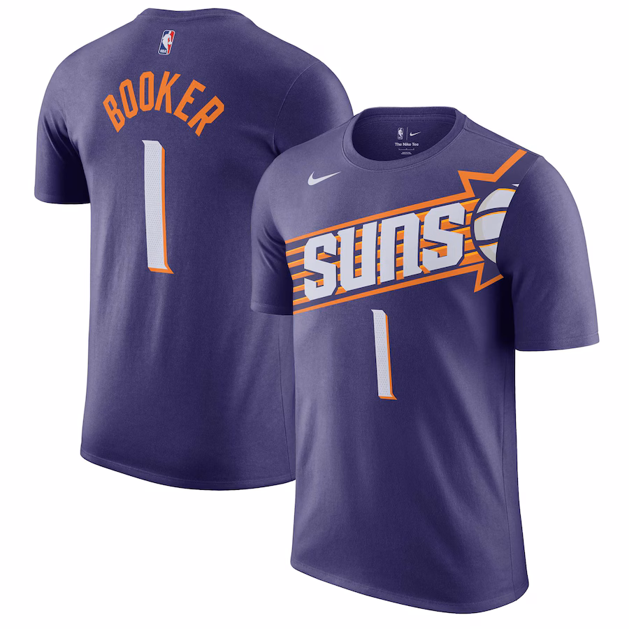 Men's Phoenix Suns Devin Booker Nike Purple Icon 2022/23 Name & Number T-Shirt