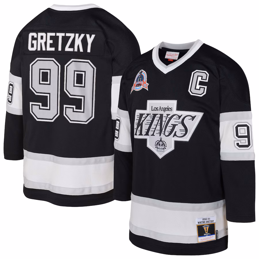 Youth Los Angeles Kings Wayne Gretzky Mitchell & Ness Black 1992/93 Captain Patch Blue Line Player Jersey