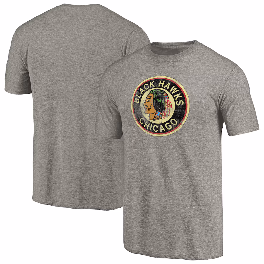 Men's Chicago Blackhawks Ash Throwback Logo 1937-1938 Tri-Blend T-Shirt