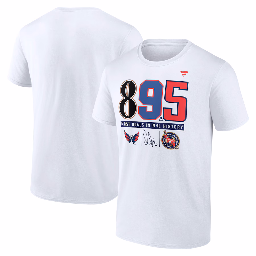 Men's Washington Capitals Alexander Ovechkin White NHL All-Time Leading Goal Scorer 895 T-Shirt