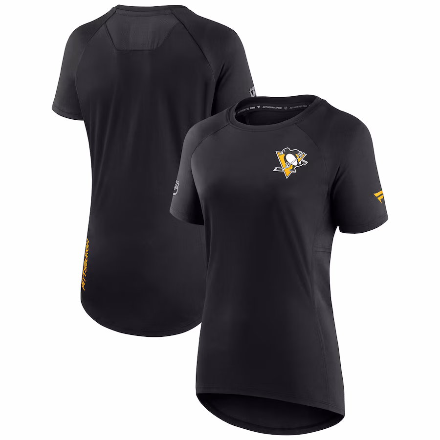 Women's Pittsburgh Penguins Fanatics Black Authentic Pro Rink Raglan Tech T-Shirt