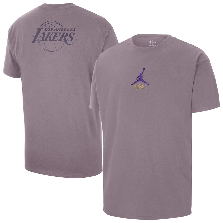 Men's Los Angeles Lakers Jordan Brand Purple Statement Edition Jumpman Flight Heavyweight T-Shirt