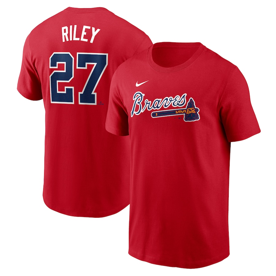 Men's Atlanta Braves Austin Riley Nike Red Fuse Name & Number T-Shirt