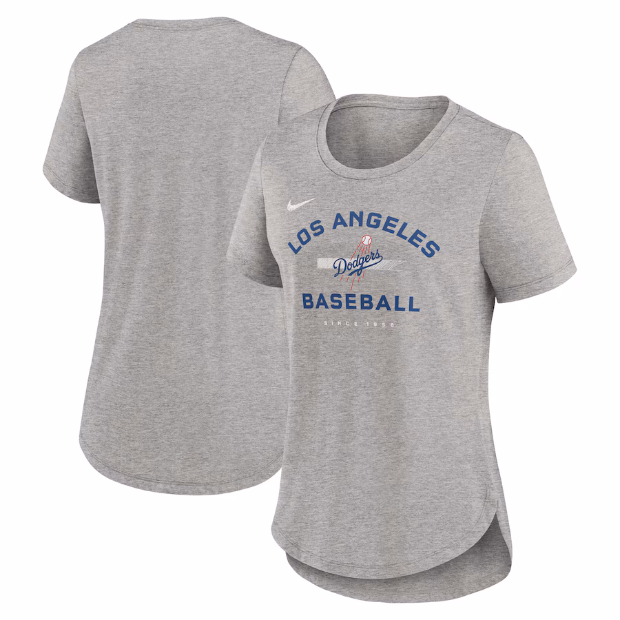 Women's Los Angeles Dodgers Nike Heather Gray Hot Prospect Tri-Blend T-Shirt