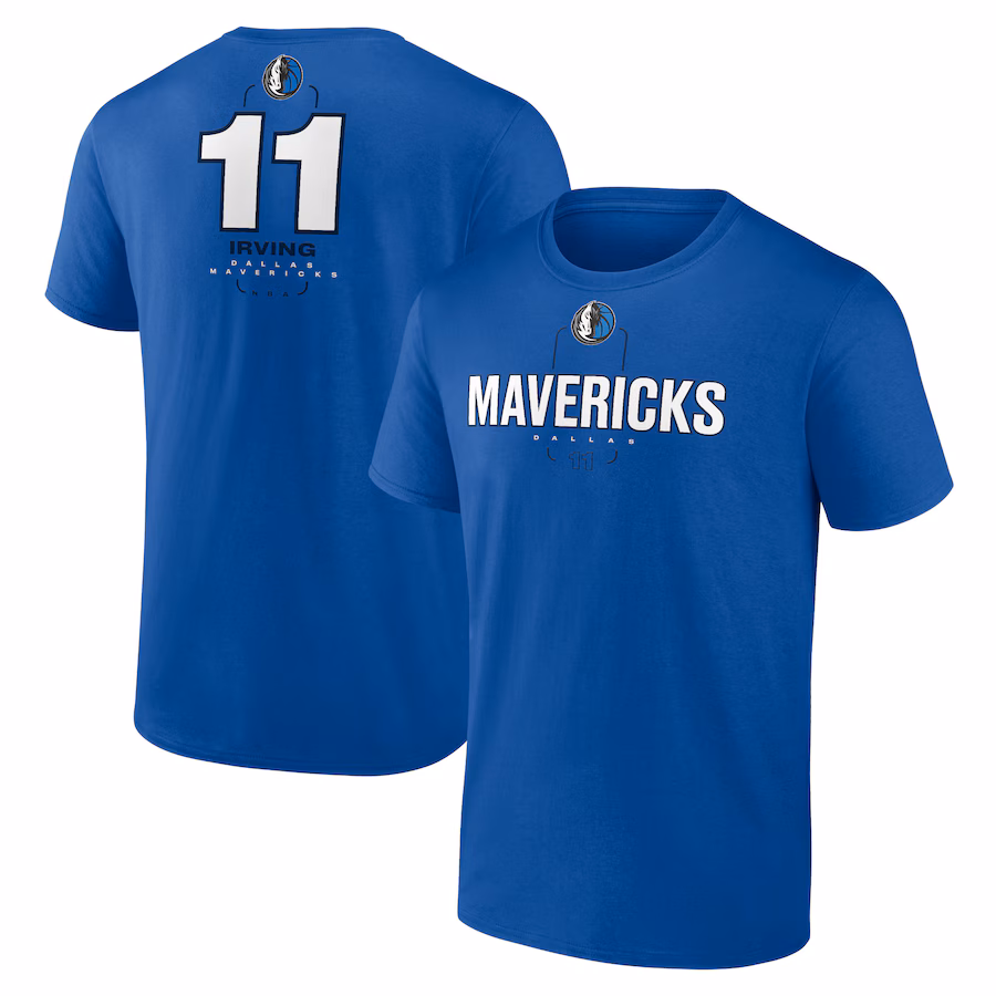 Men's Dallas Mavericks Kyrie Irving Blue Behind The Back Name & Number T-Shirt