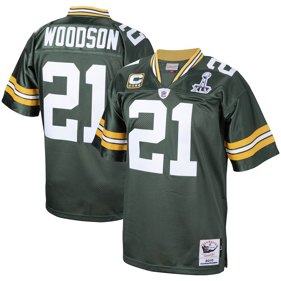 Men's Green Bay Packers 2010 Charles Woodson Mitchell & Ness Green Authentic Throwback Retired Player Jersey
