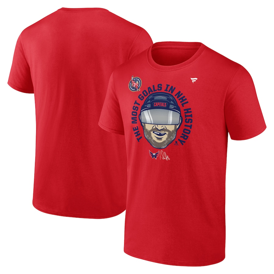 Men's Washington Capitals Alexander Ovechkin Fanatics Athletic Red NHL All-Time Leading Goal Scorer Caricature T-Shirt