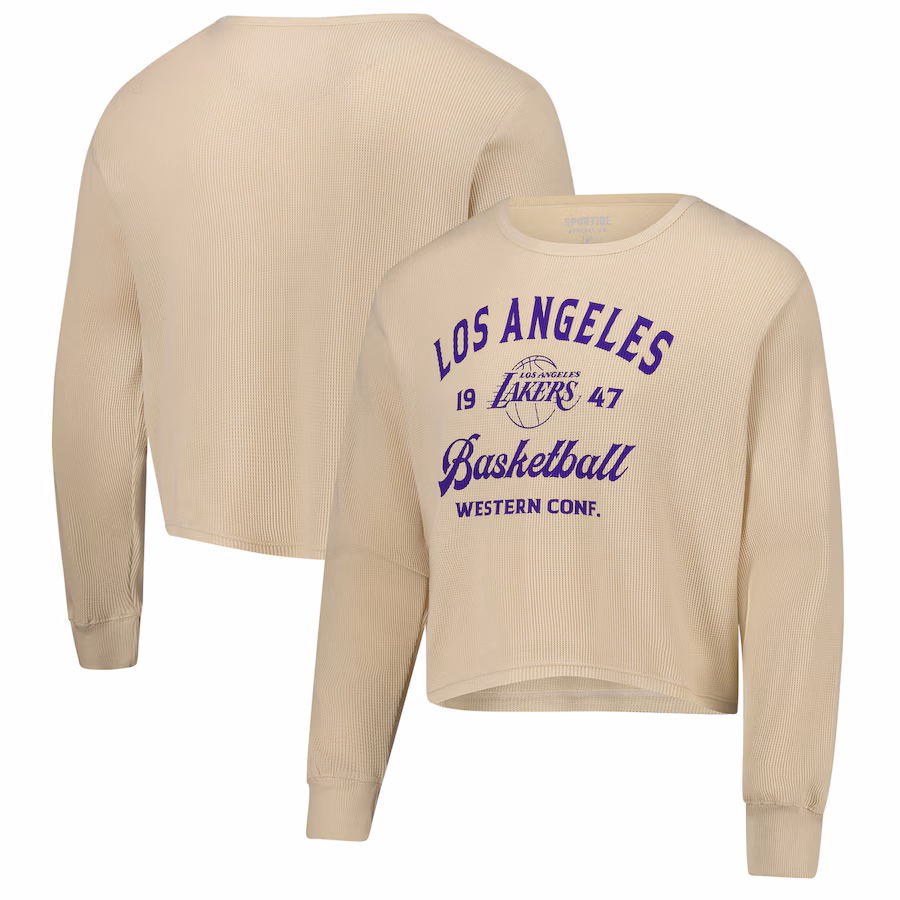 Unisex Los Angeles Lakers Sportiqe Cream High Country Collection Cullen Waffle Knit Long Sleeve T-Shirt