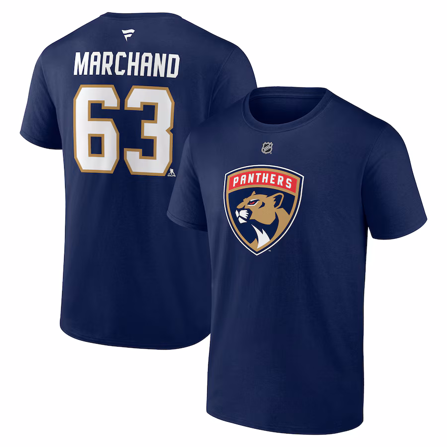 Men's Florida Panthers Brad Marchand Fanatics Navy Authentic Stack Name & Number T-Shirt