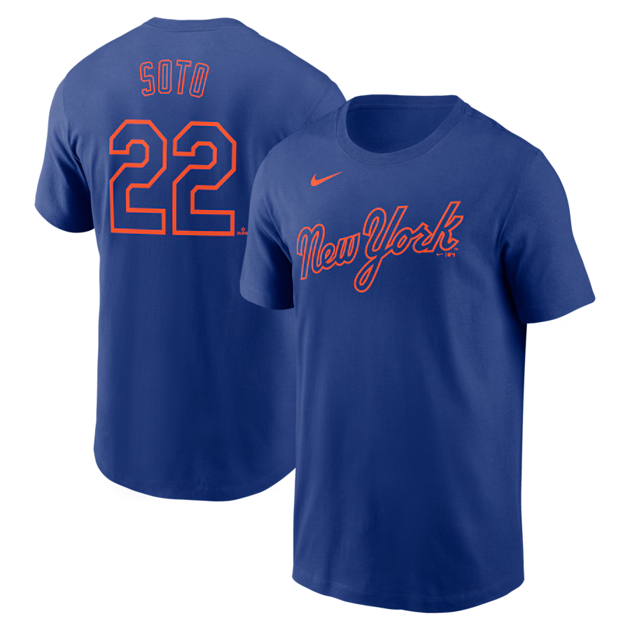 Men's New York Mets Juan Soto Nike Royal Fuse Name & Number T-Shirt