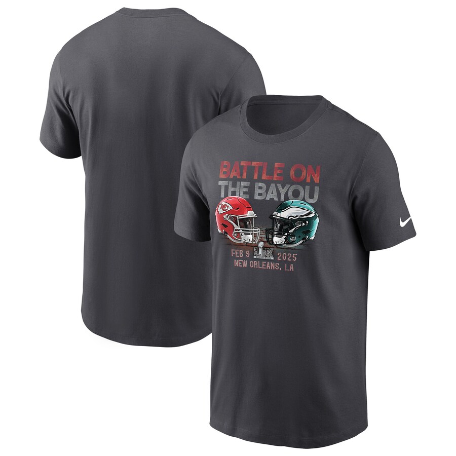 Men's Kansas City Chiefs vs. Philadelphia Eagles Nike Anthracite Super Bowl LIX Matchup T-Shirt