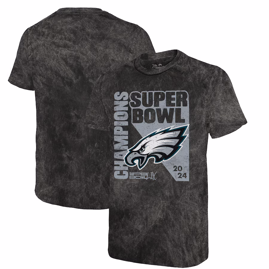 Men's Philadelphia Eagles Majestic Threads Black Super Bowl LIX Champions Mineral Wash T-Shirt