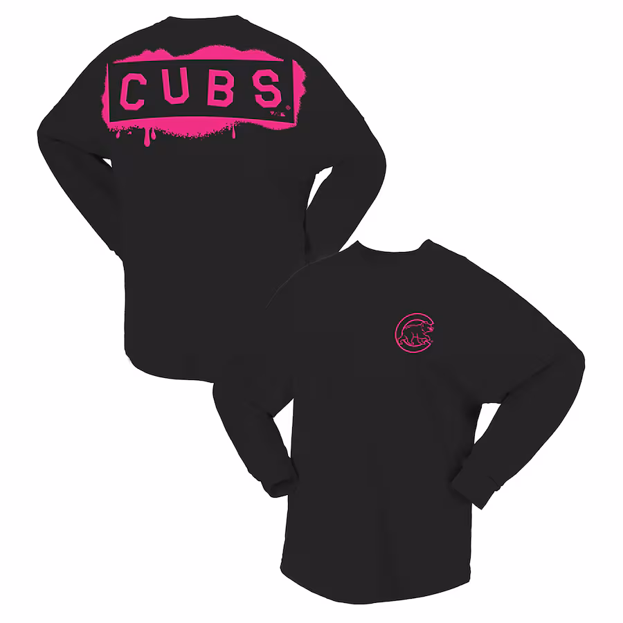 Women's Chicago Cubs Fanatics Black Neon Jersey Long Sleeve T-Shirt