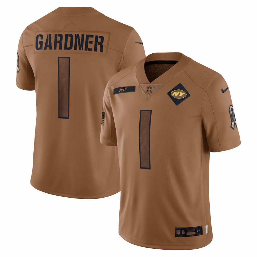 Women's New York Jets Ahmad Sauce Gardner Nike Brown 2023 Salute To Service Limited Jersey