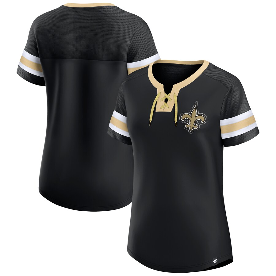 Women's New Orleans Saints Fanatics Black Bling Athena Jersey Style Lace-up T-Shirt