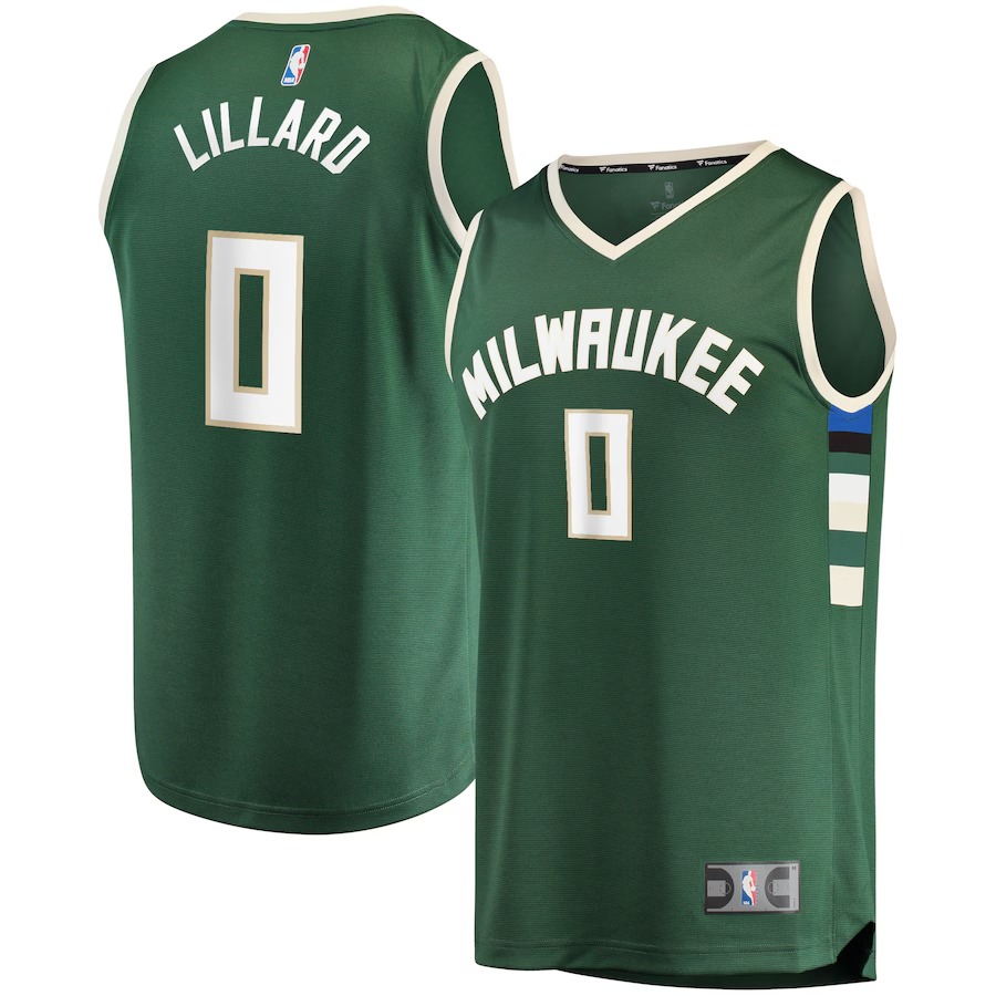 Men's Milwaukee Bucks Damian Lillard Fanatics Hunter Green Fast Break Replica Jersey - Icon Edition