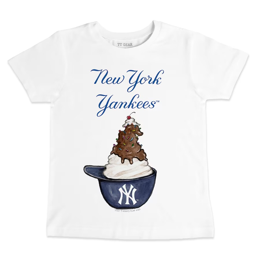Youth New York Yankees Tiny Turnip White Sundae Helmet T-Shirt