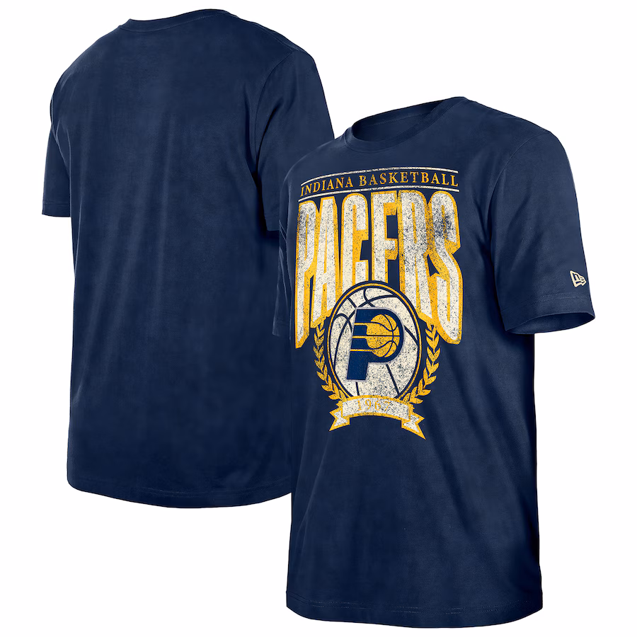 Men's Indiana Pacers  New Era Navy Hardwood Classics Oversized Boxy Mineral Wash T-Shirt