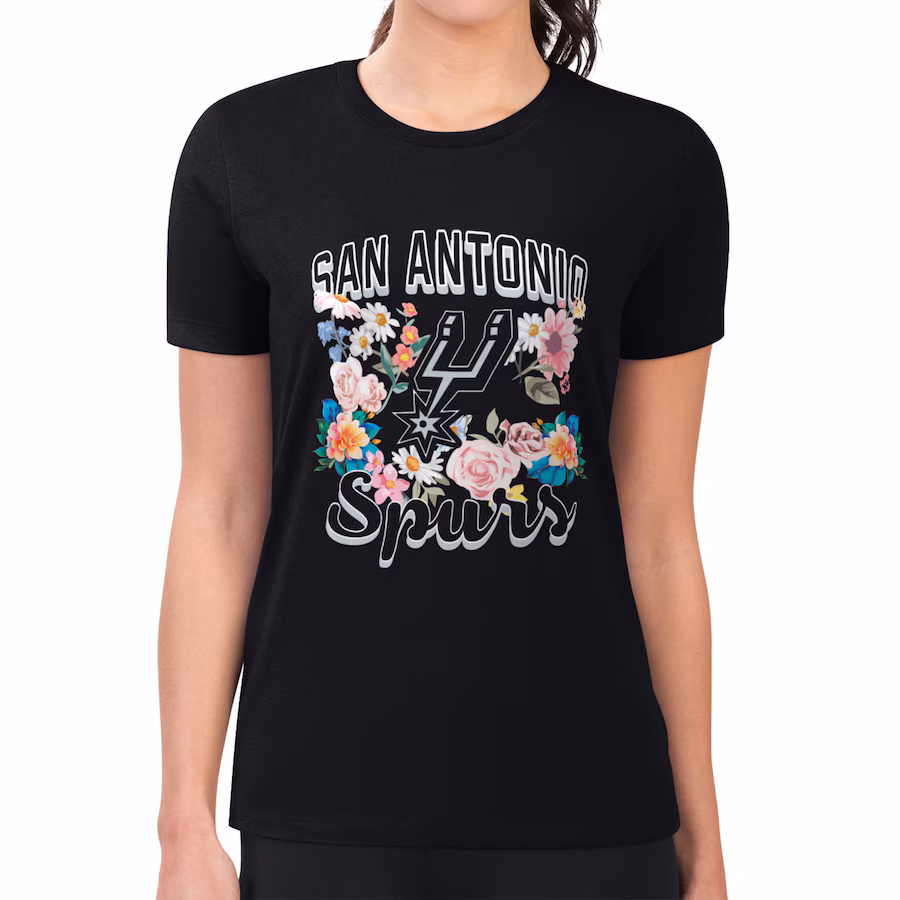Women's San Antonio Spurs G-III 4Her by Carl Banks Black Flowers Team Logo Graphic Fitted T-Shirt