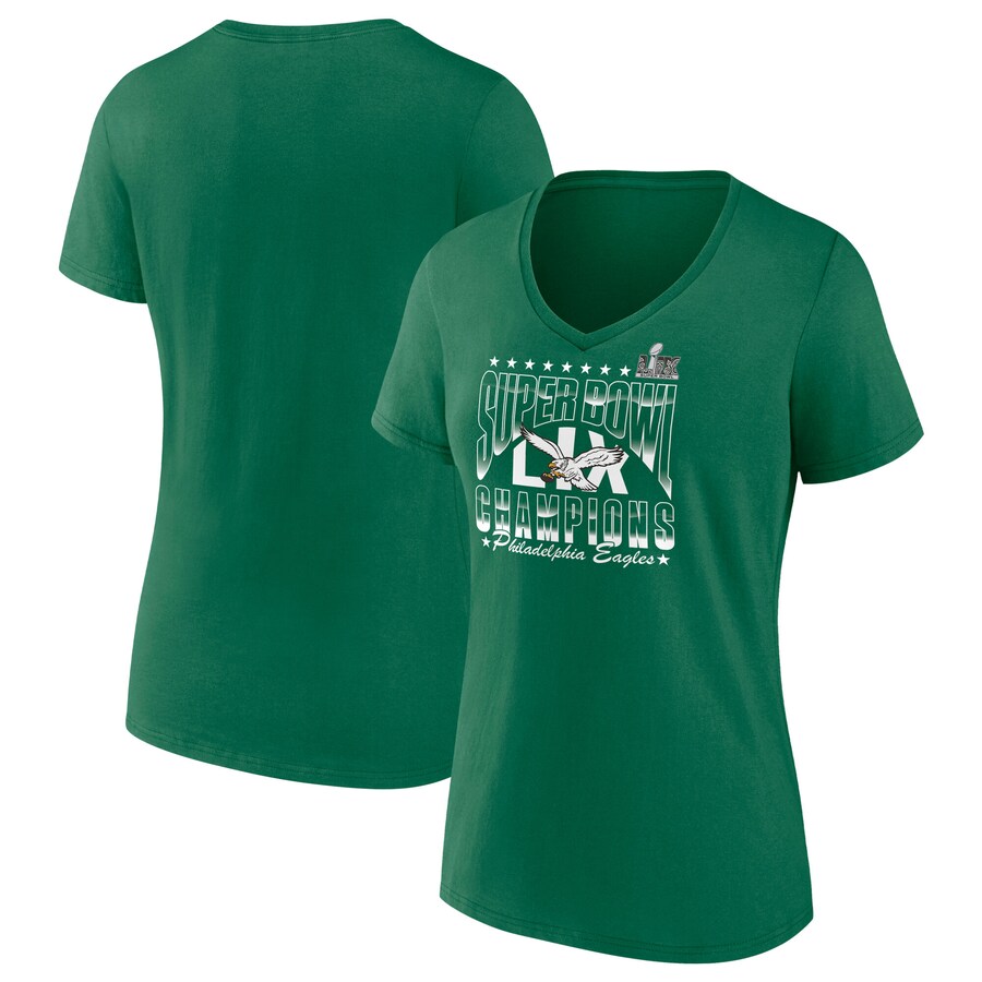 Women's Philadelphia Eagles  Fanatics Kelly Green Super Bowl LIX Champions Retro Logo V-Neck T-Shirt