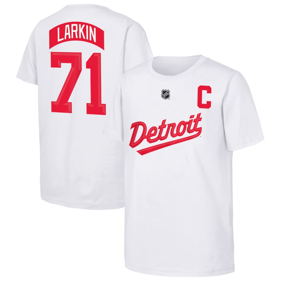 Youth Detroit Red Wings Dylan Larkin White 2025 NHL Stadium Series Replica Player Name & Number T-Shirt