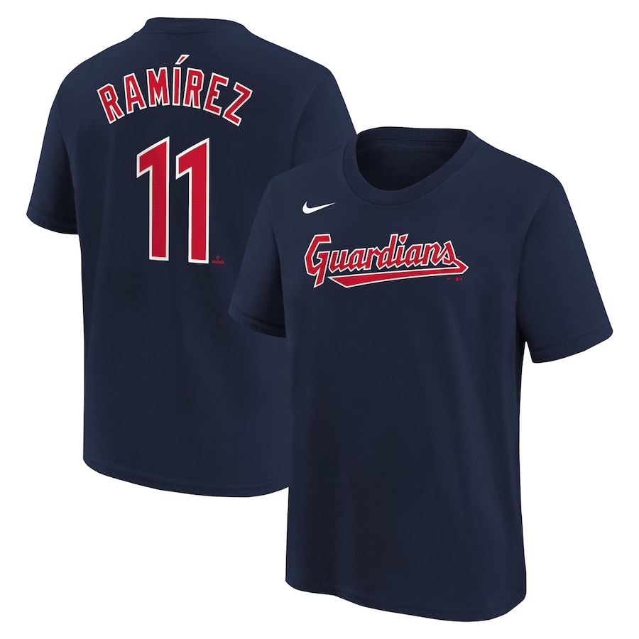 Youth Cleveland Guardians Jose Ramirez Nike Navy Home Player Name & Number T-Shirt