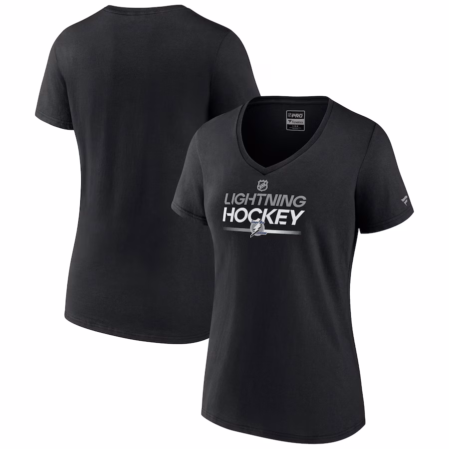 Women's Tampa Bay Lightning Fanatics Black Alternate Wordmark V-Neck T-Shirt