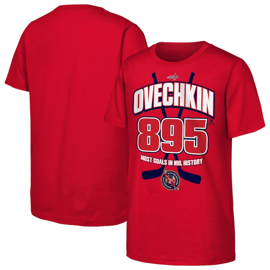 Youth Washington Capitals Alexander Ovechkin Red NHL All-Time Leading Goal Scorer Cross Sticks T-Shirt