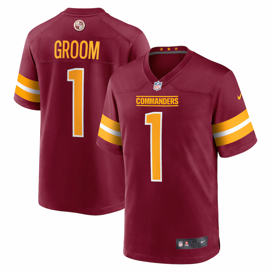 Men's Washington Commanders Number 1 Groom Nike Burgundy Game Jersey