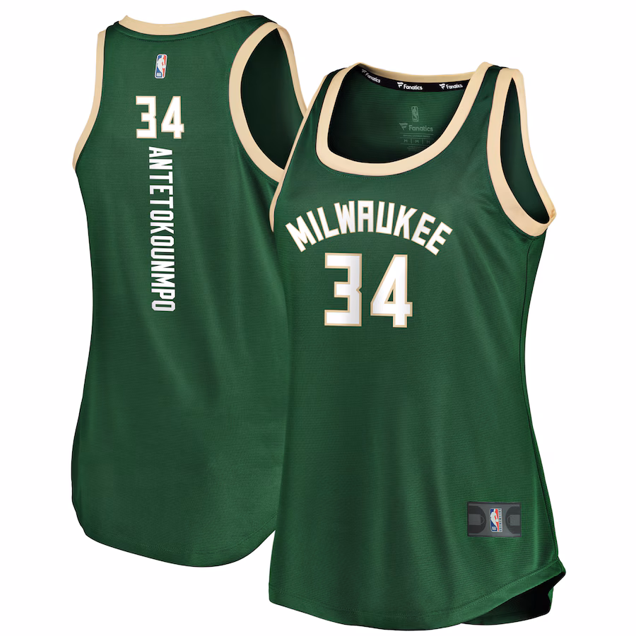 Women's Milwaukee Bucks Giannis Antetokounmpo Fanatics Hunter Green Fast Break Tank Jersey - Icon Edition