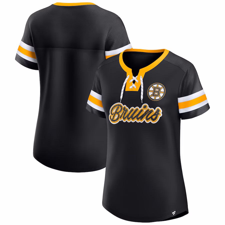 Women's Boston Bruins Fanatics Black Iconic Athena Lace-Up T-Shirt