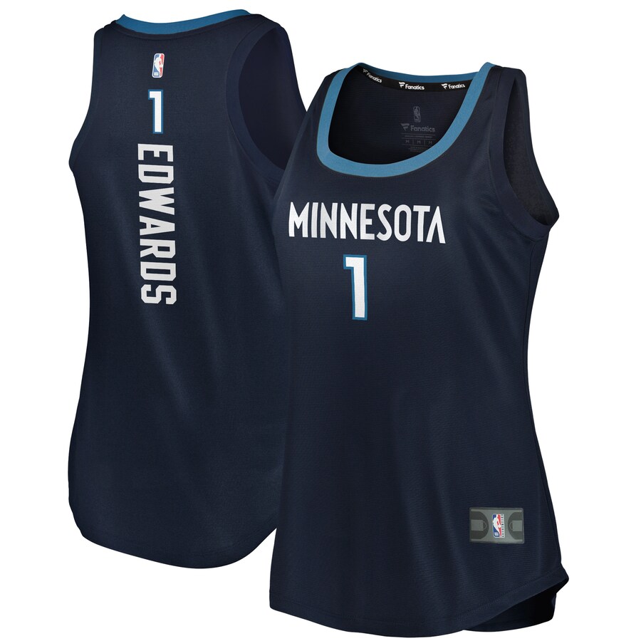 Women's Minnesota Timberwolves Anthony Edwards Fanatics Navy Fast Break Tank Jersey - Icon Edition