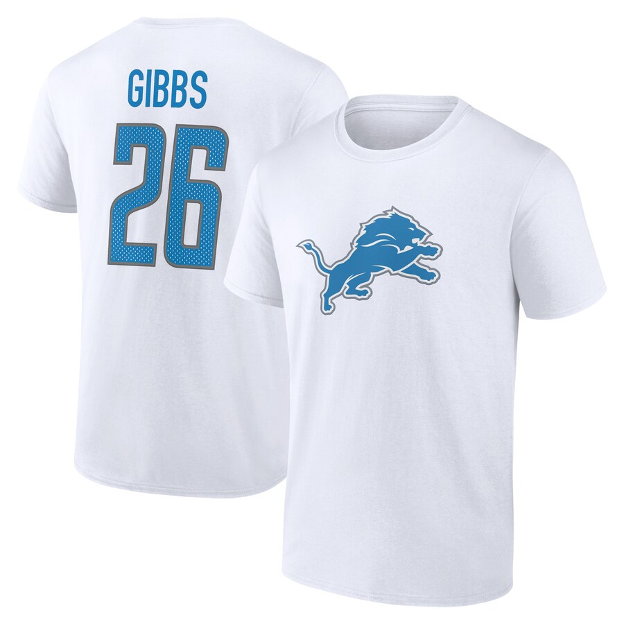 Men's Detroit Lions Jahmyr Gibbs White Icon Player Name & Number T-Shirt