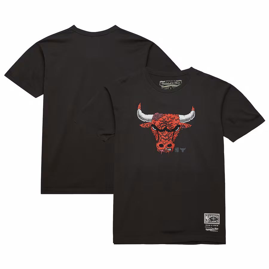 Men's Chicago Bulls  Mitchell & Ness Black Hardwood Classics Deconstructed T-Shirt