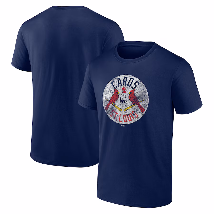 Men's St. Louis Cardinals Navy Hometown Collection Vintage Cards T-Shirt