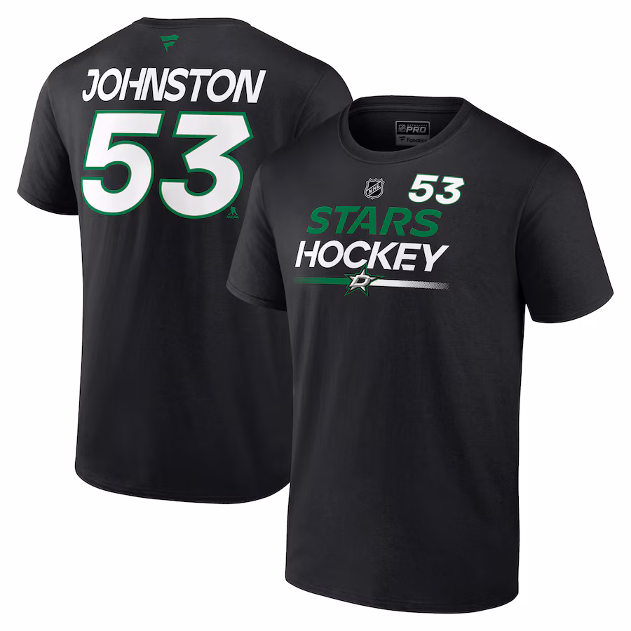 Men's Dallas Stars Wyatt Johnston Fanatics Black Authentic Pro Prime Name & Number T-Shirt