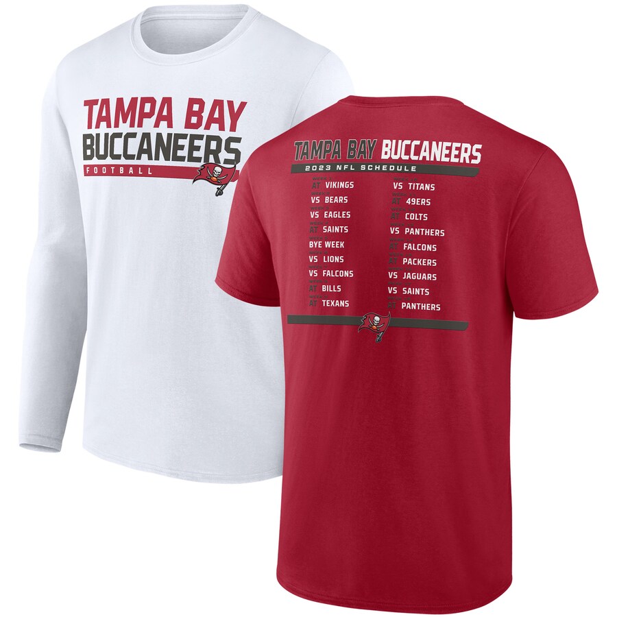 Men's Tampa Bay Buccaneers Fanatics Red/White Two-Pack 2023 Schedule T-Shirt Combo Set