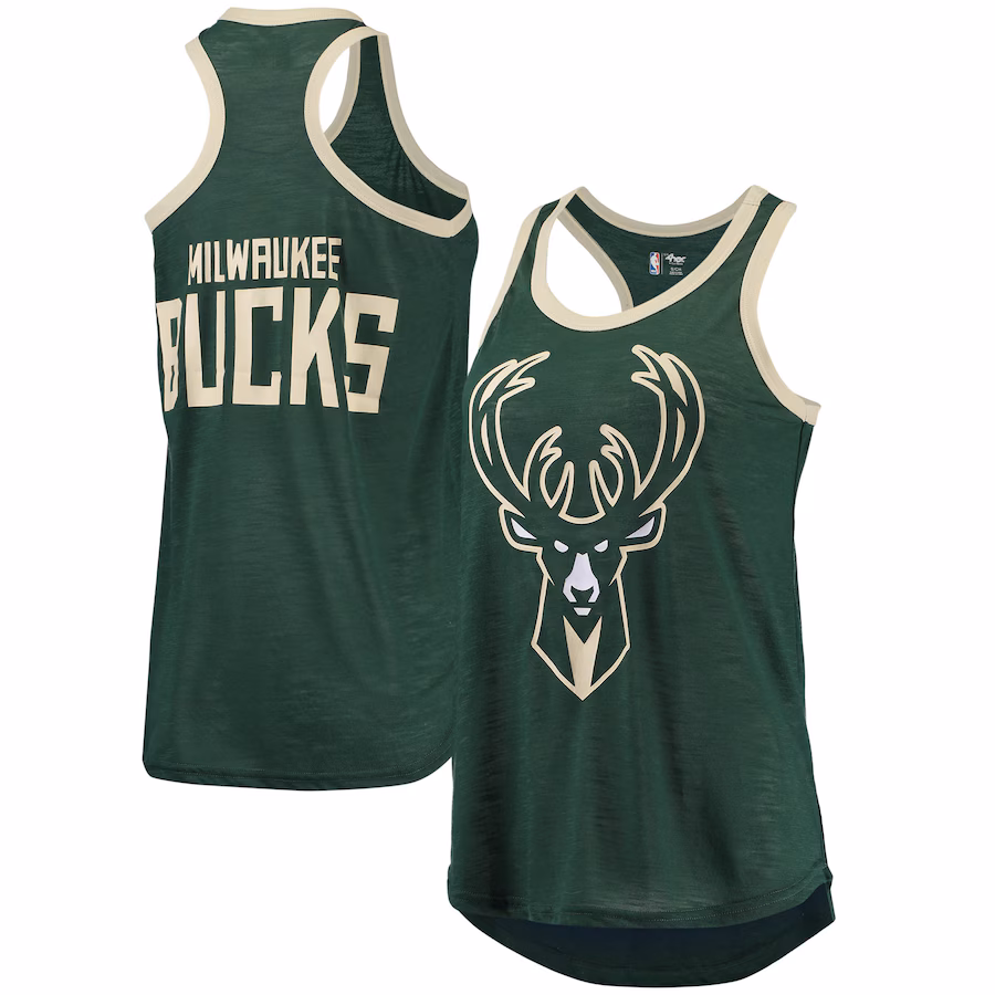 Women's Milwaukee Bucks G-III Sports by Carl Banks Hunter Green Showdown Scoop-Neck Racerback Tank Top
