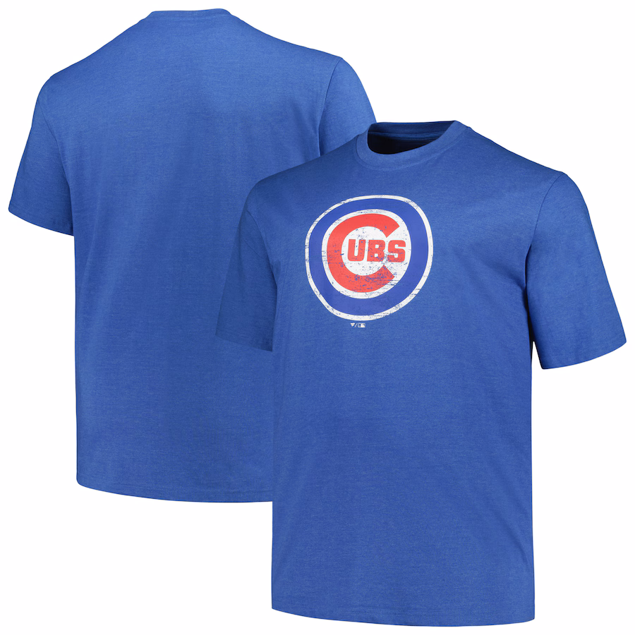 Men's Chicago Cubs Profile Heather Royal Big & Tall Weathered Logo T-Shirt