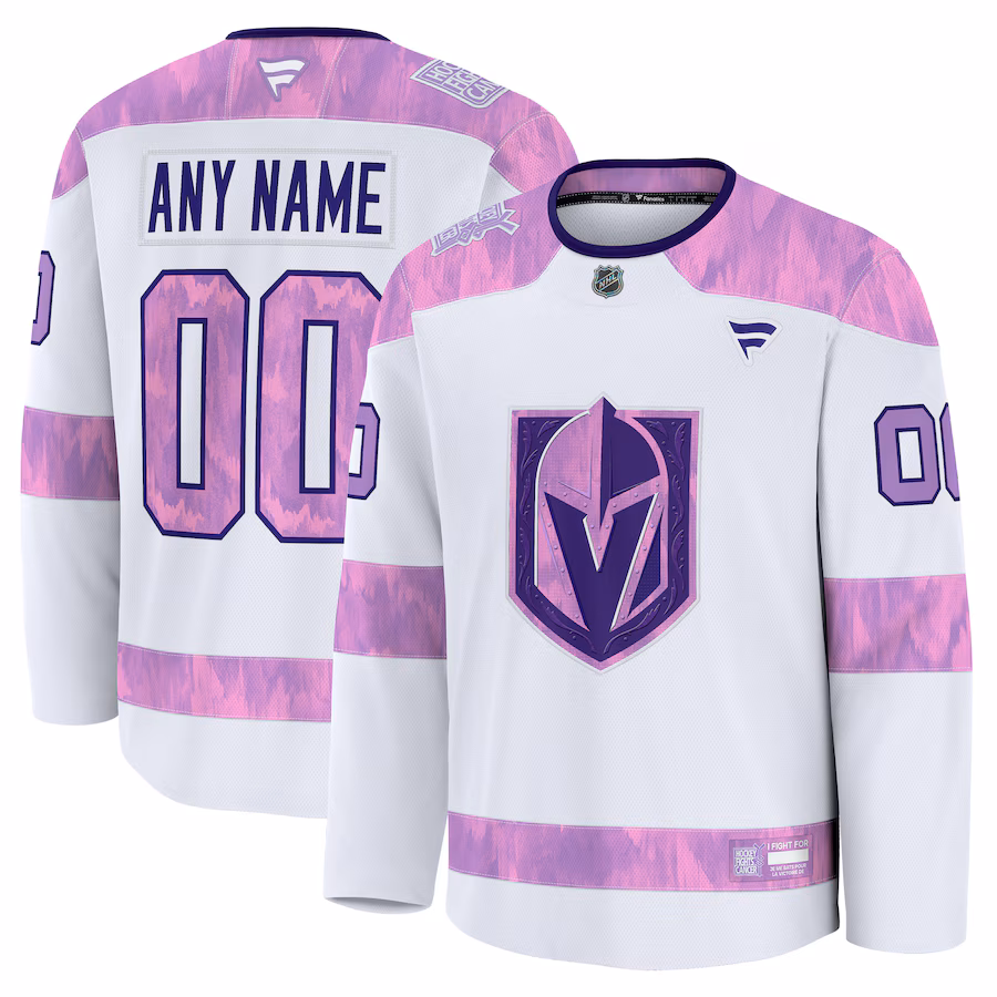 Men's Vegas Golden Knights Fanatics White 2024 Hockey Fights Cancer Custom Practice Jersey