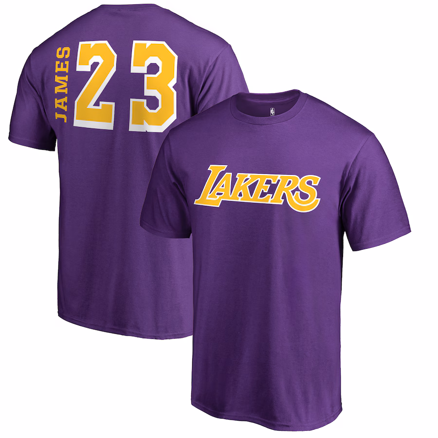 Men's Los Angeles Lakers LeBron James Purple Sidesweep Name & Number T-Shirt