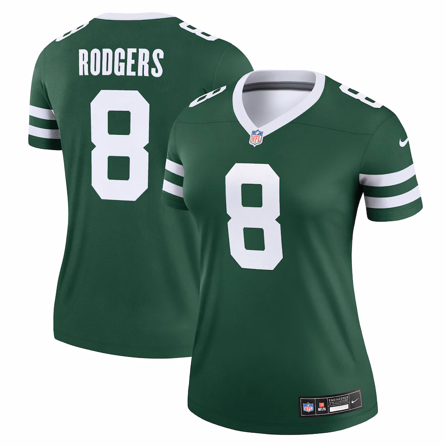 Women's New York Jets Aaron Rodgers Nike Legacy Green Legend Player Performance Top